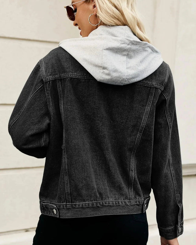 Drawstring Hooded Button Up Denim Jacket - Trendsi