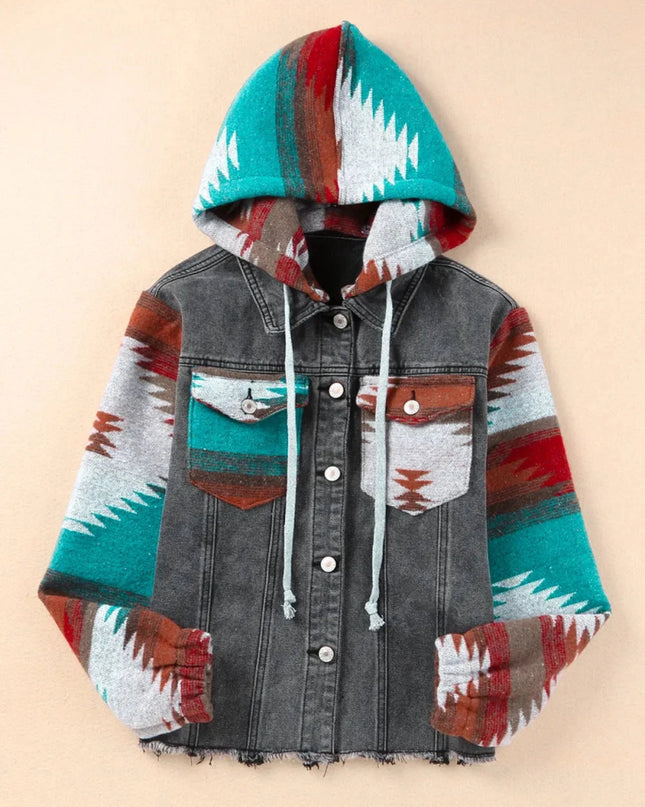 Drawstring Hooded Pocketed Denim Jacket - Trendsi