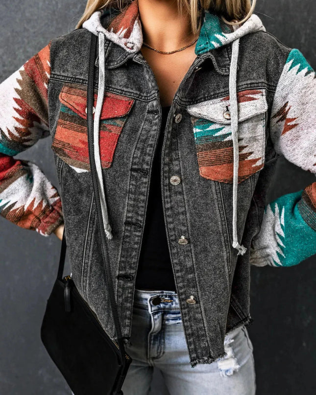 Drawstring Hooded Pocketed Denim Jacket - Trendsi