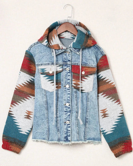 Drawstring Hooded Pocketed Denim Jacket - Trendsi