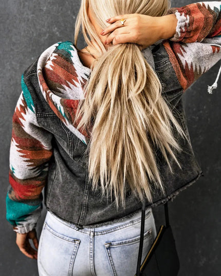 Drawstring Hooded Pocketed Denim Jacket - Trendsi