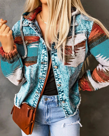 Drawstring Hooded Pocketed Denim Jacket - Trendsi