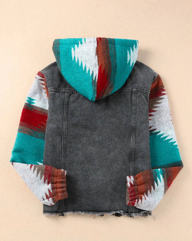 Drawstring Hooded Pocketed Denim Jacket - Trendsi