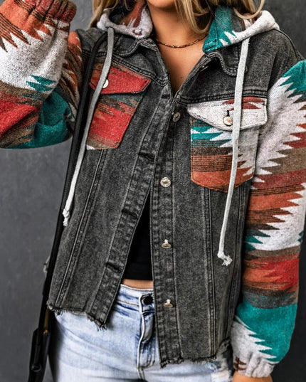 Drawstring Hooded Pocketed Denim Jacket - Trendsi