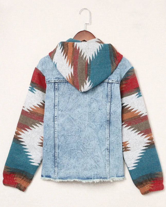 Drawstring Hooded Pocketed Denim Jacket - Trendsi