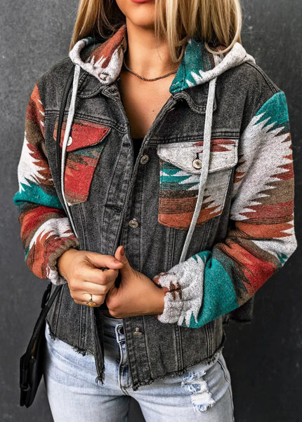 Drawstring Hooded Pocketed Denim Jacket - Trendsi