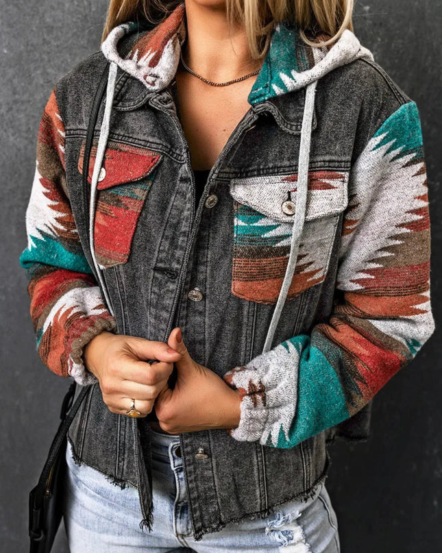 Drawstring Hooded Pocketed Denim Jacket - Trendsi