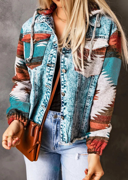 Drawstring Hooded Pocketed Denim Jacket - Trendsi