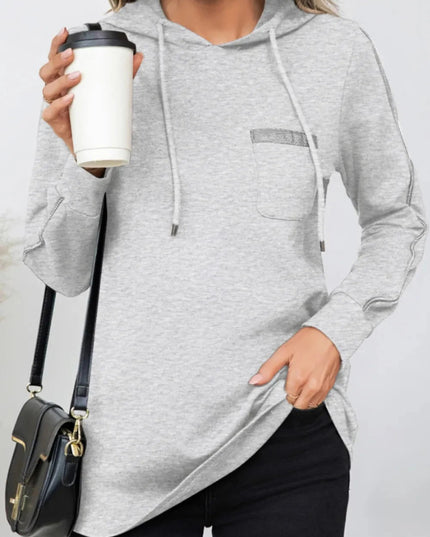 Drawstring Long Sleeve Hoodie - Trendsi