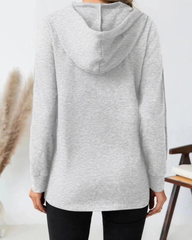 Drawstring Long Sleeve Hoodie - Trendsi