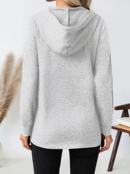 Drawstring Long Sleeve Hoodie - Trendsi