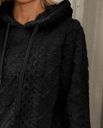Drawstring Long Sleeve Plush Hoodie - Trendsi