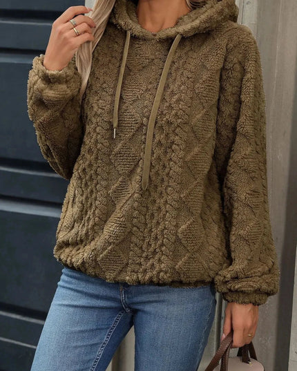 Drawstring Long Sleeve Plush Hoodie - Trendsi