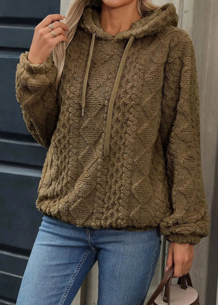 Drawstring Long Sleeve Plush Hoodie - Trendsi