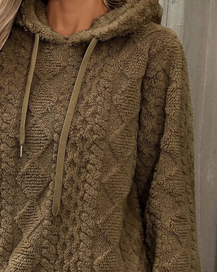 Drawstring Long Sleeve Plush Hoodie - Trendsi