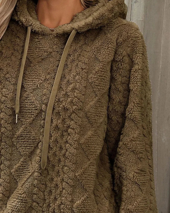 Drawstring Long Sleeve Plush Hoodie - Trendsi