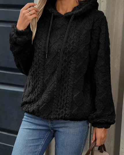 Drawstring Long Sleeve Plush Hoodie - Trendsi