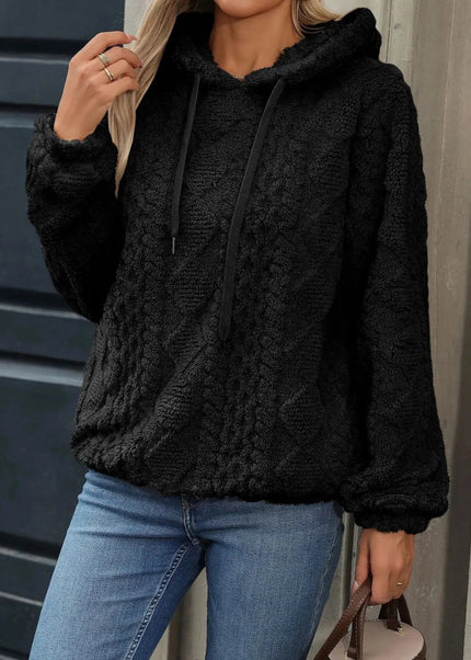 Drawstring Long Sleeve Plush Hoodie - Trendsi