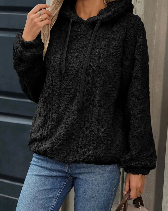 Drawstring Long Sleeve Plush Hoodie - Trendsi