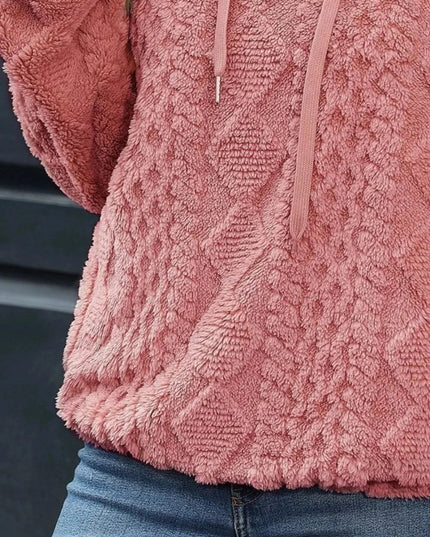 Drawstring Long Sleeve Plush Hoodie - Trendsi