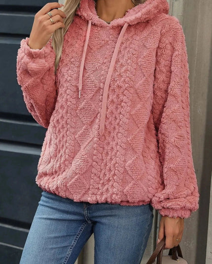 Drawstring Long Sleeve Plush Hoodie - Trendsi