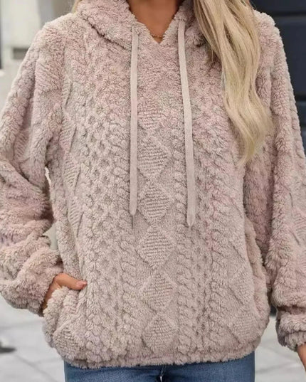Drawstring Long Sleeve Plush Hoodie - Trendsi