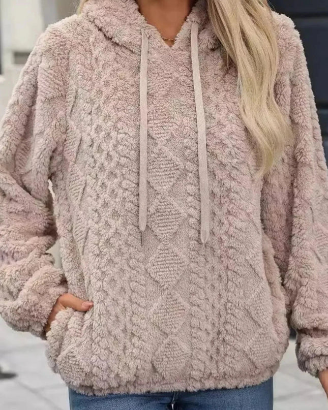 Drawstring Long Sleeve Plush Hoodie - Trendsi