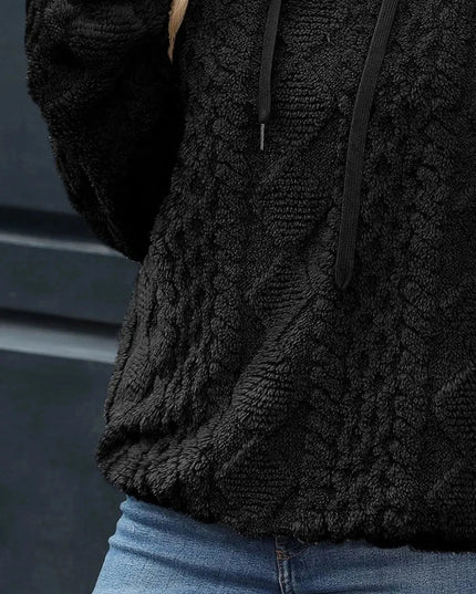 Drawstring Long Sleeve Plush Hoodie - Trendsi