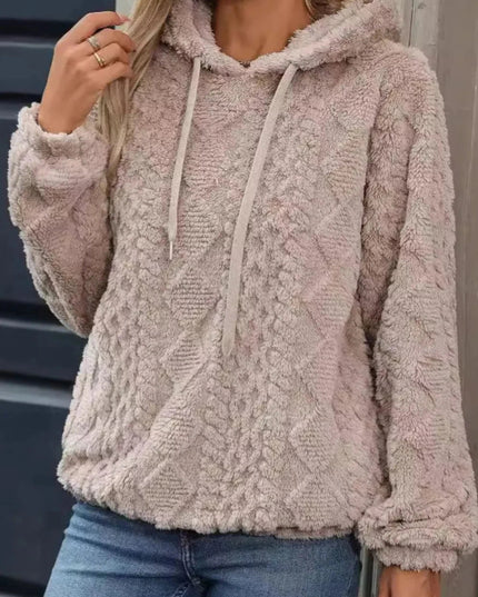 Drawstring Long Sleeve Plush Hoodie - Trendsi