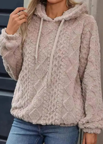 Drawstring Long Sleeve Plush Hoodie - Trendsi