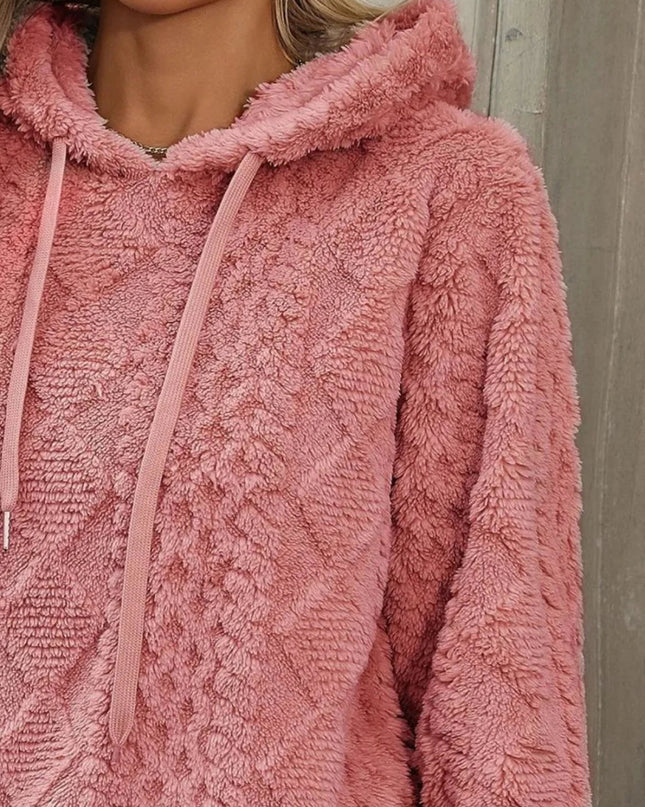 Drawstring Long Sleeve Plush Hoodie - Trendsi