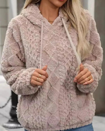 Drawstring Long Sleeve Plush Hoodie - Trendsi