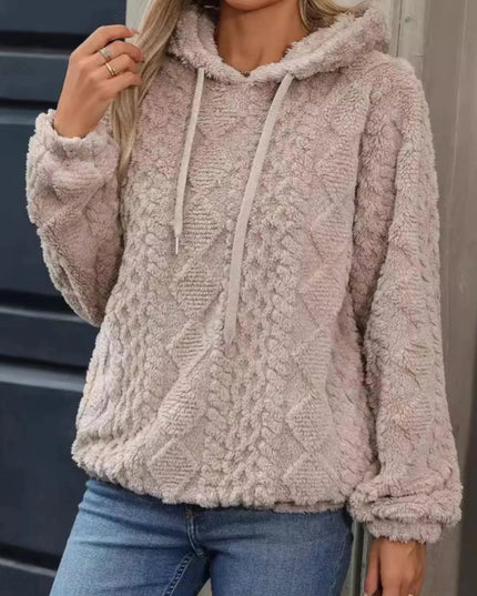Drawstring Long Sleeve Plush Hoodie - Trendsi