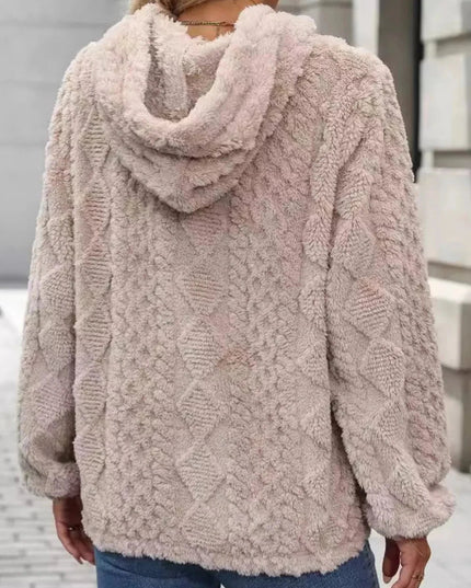 Drawstring Long Sleeve Plush Hoodie - Trendsi