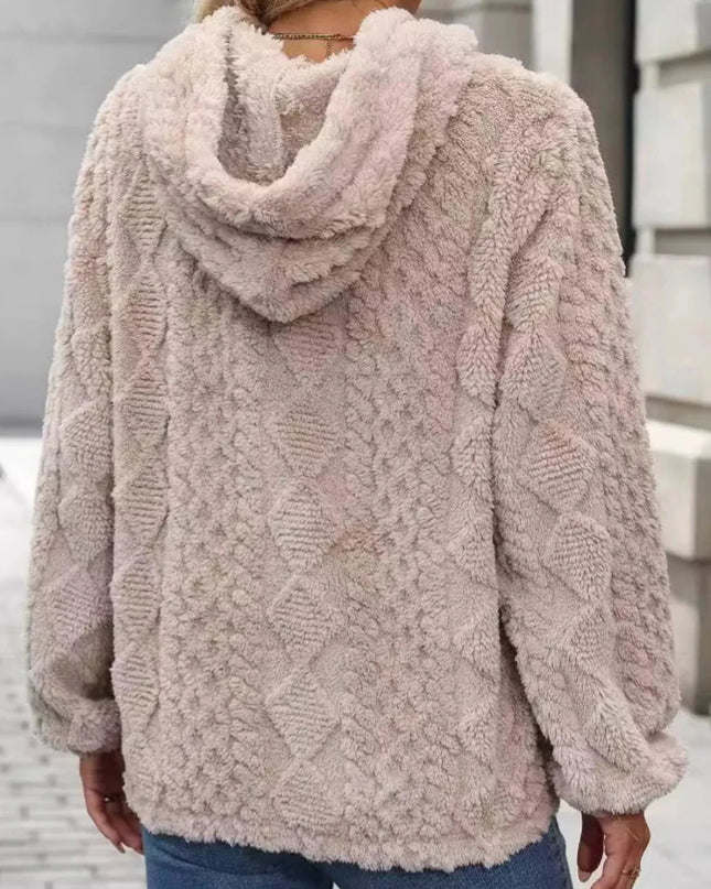 Drawstring Long Sleeve Plush Hoodie - Trendsi