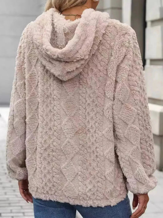 Drawstring Long Sleeve Plush Hoodie - Trendsi