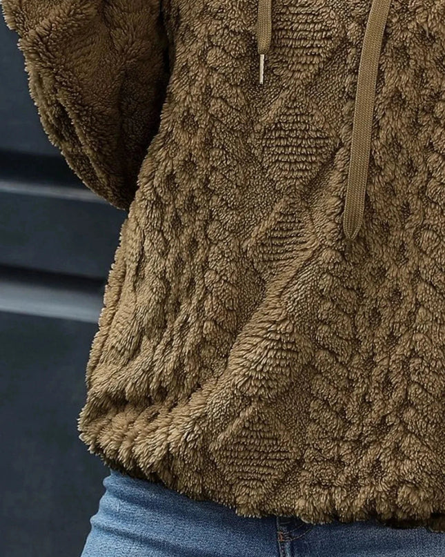 Drawstring Long Sleeve Plush Hoodie - Trendsi