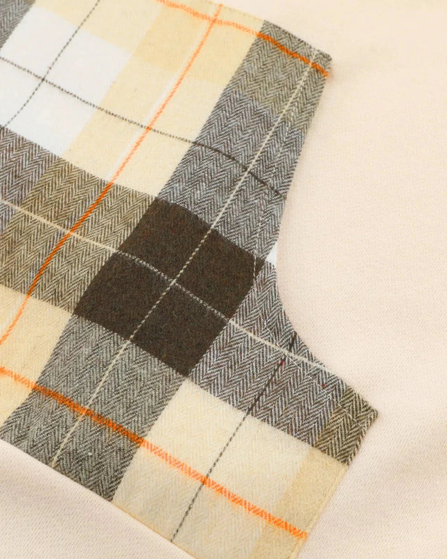 Drawstring Plaid Long Sleeve Hoodie - Trendsi