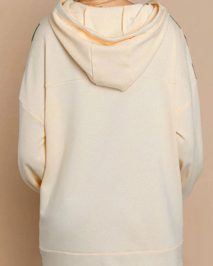 Drawstring Plaid Long Sleeve Hoodie - Trendsi