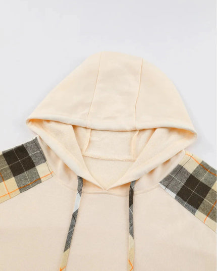 Drawstring Plaid Long Sleeve Hoodie - Trendsi