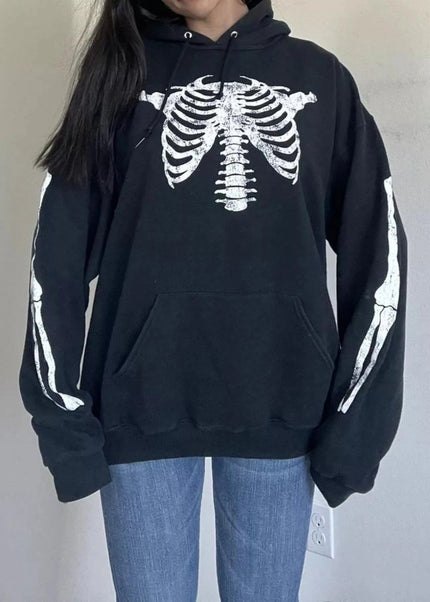 Drawstring Skeleton Long Sleeve Hoodie - Trendsi