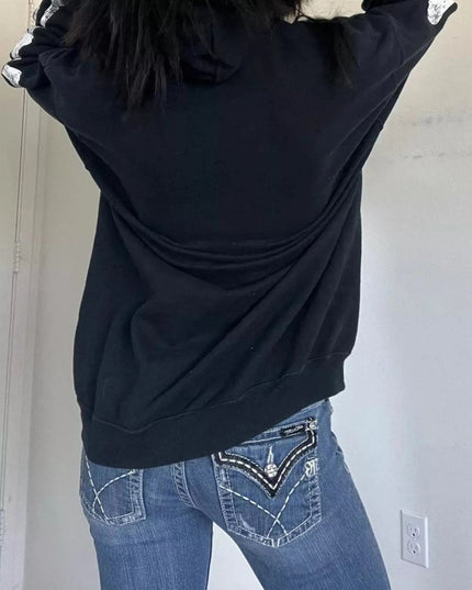 Drawstring Skeleton Long Sleeve Hoodie - Trendsi