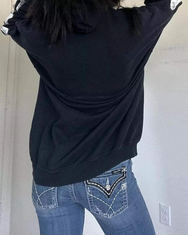 Drawstring Skeleton Long Sleeve Hoodie - Trendsi