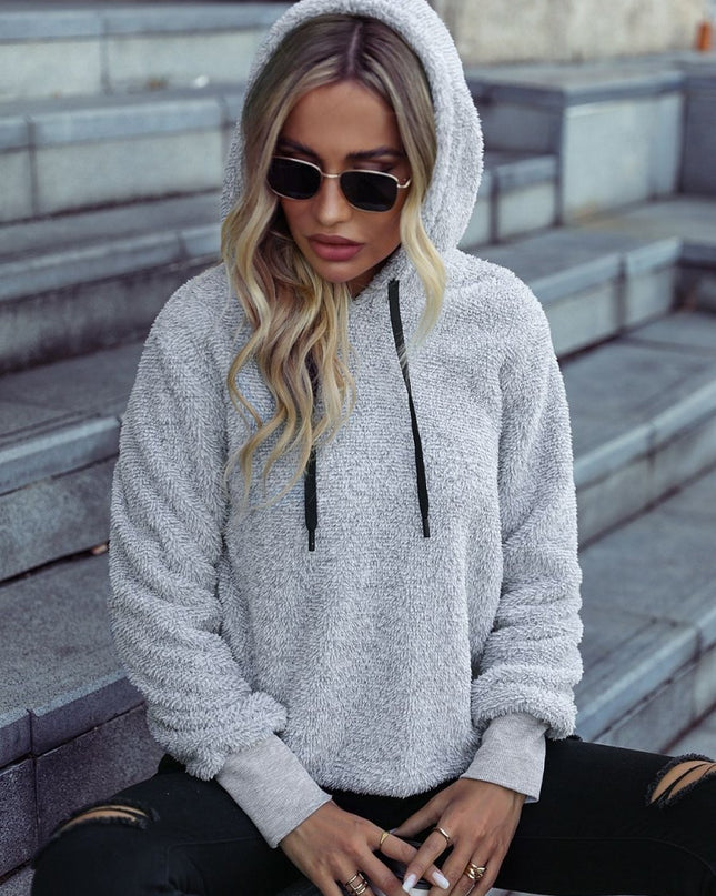 Drawstring Teddy Hoodie - Trendsi
