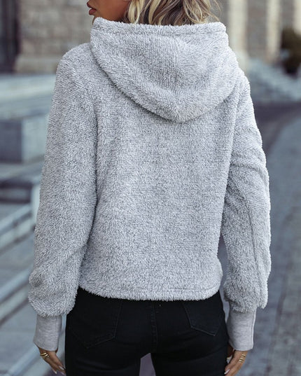 Drawstring Teddy Hoodie - Trendsi