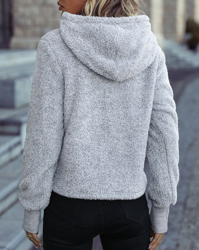 Drawstring Teddy Hoodie - Trendsi