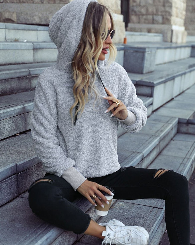 Drawstring Teddy Hoodie - Trendsi