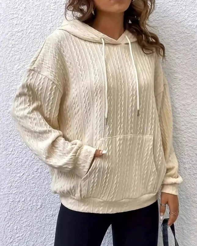 Drawstring Texture Long Sleeve Hoodie - Trendsi