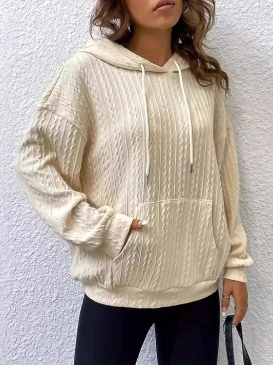 Drawstring Texture Long Sleeve Hoodie - Trendsi