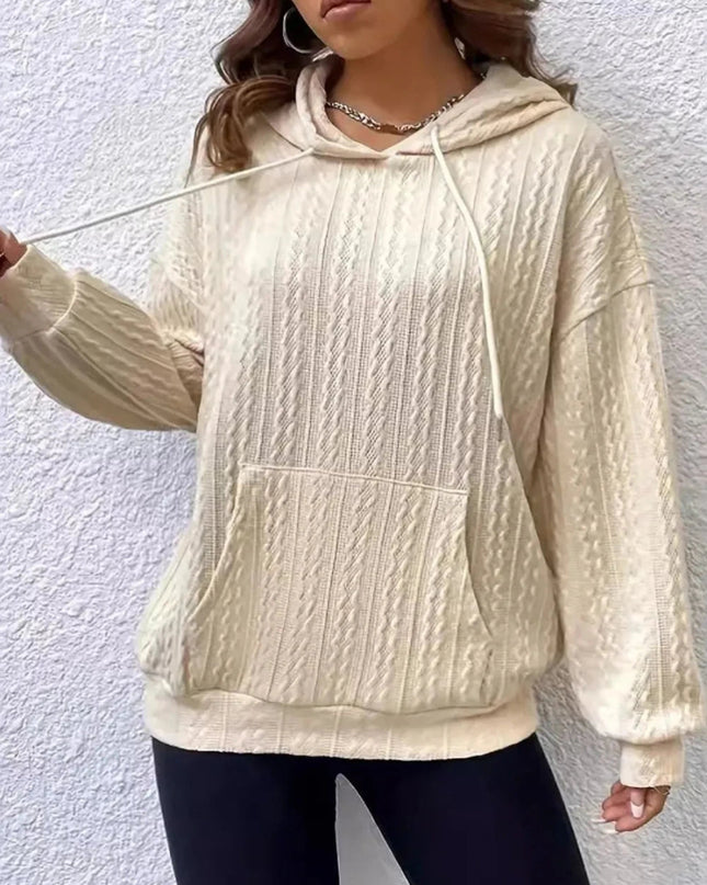 Drawstring Texture Long Sleeve Hoodie - Trendsi
